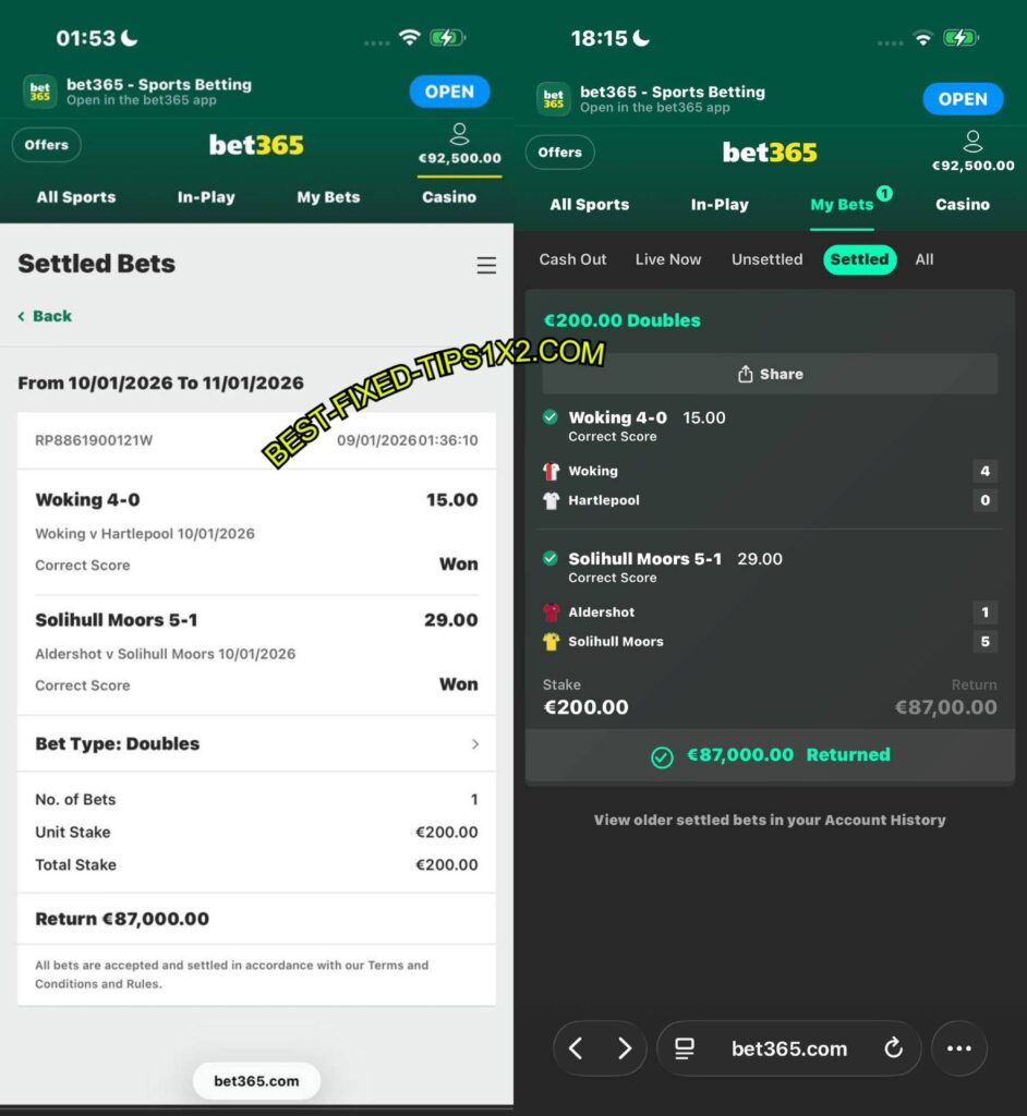 BET365 CORRECT SCORE FIXED MATCH