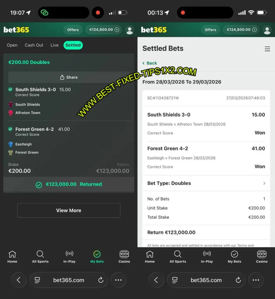 BET365 CORRECT SCORE FIXED MATCH BET
