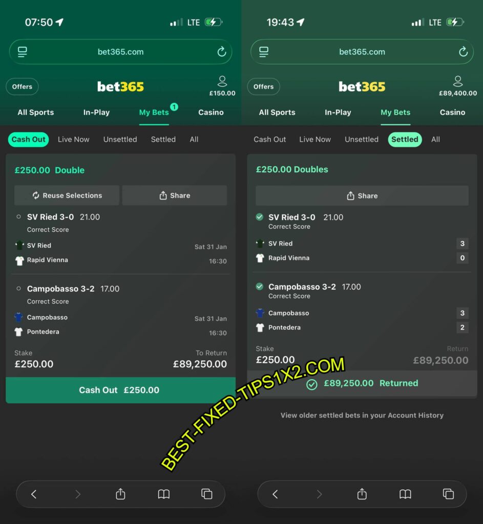 BET365 CORRECT SCORE FIXED MATCHES
