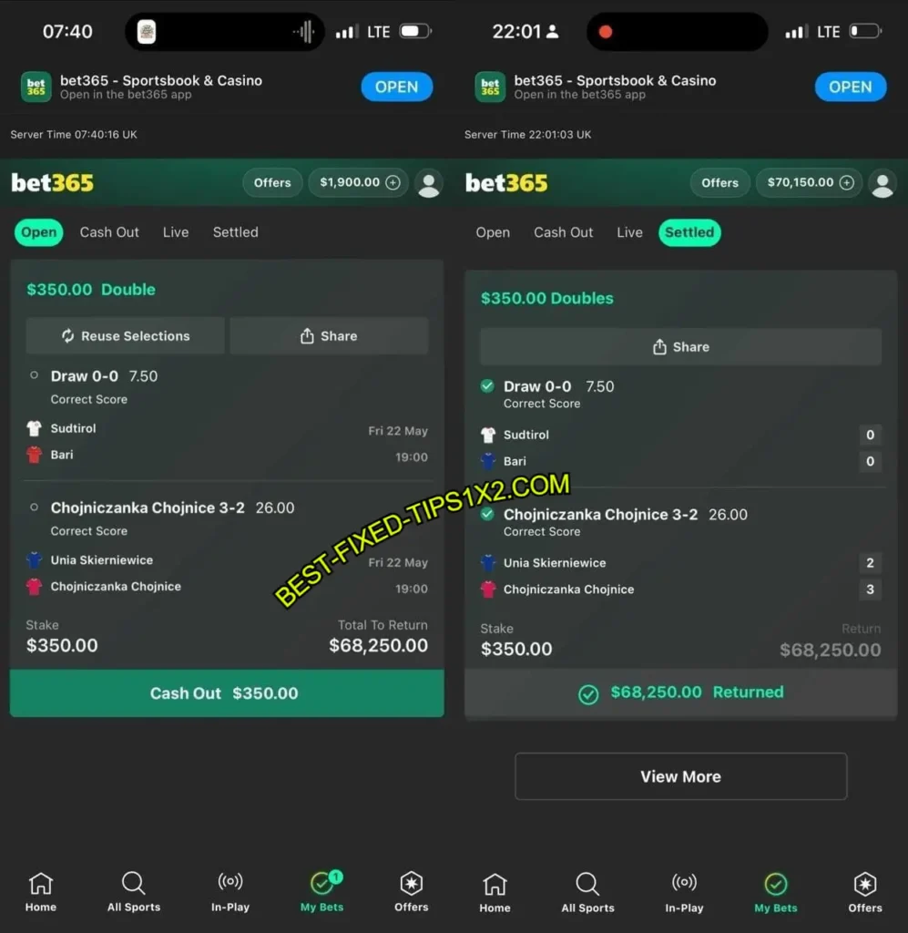 BET365 SAFE CORRECT SCORE MATCHES