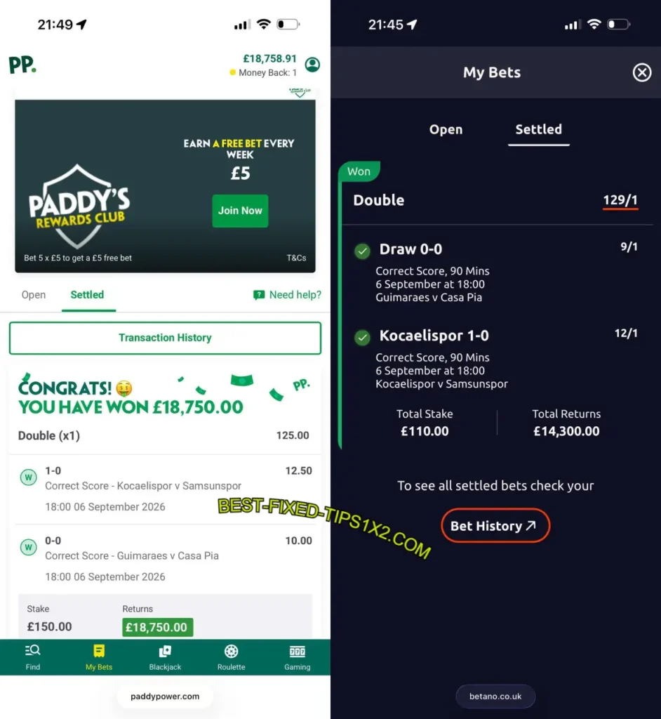 BETANO UK CORRECT SCORE MATCHES