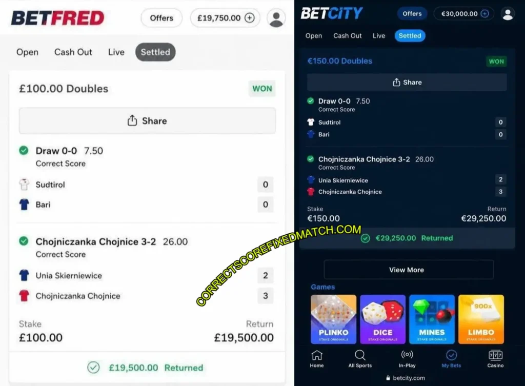 BETFRED CORRECT SCORE FIXED TIPS