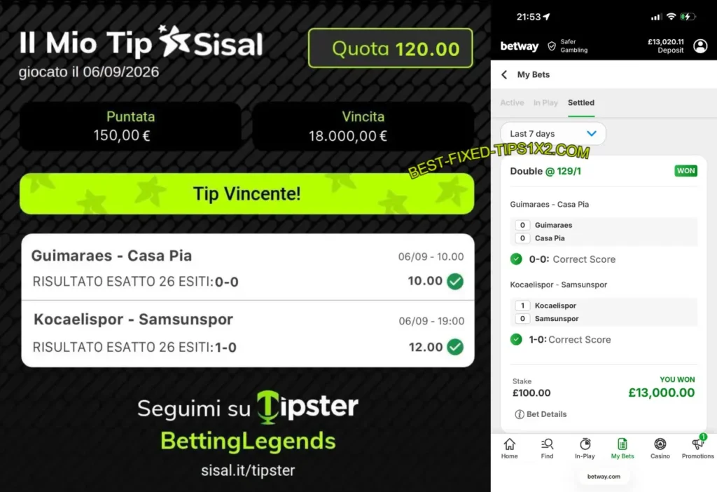 BETWAY CORRECT SCORE FIXED MATCH