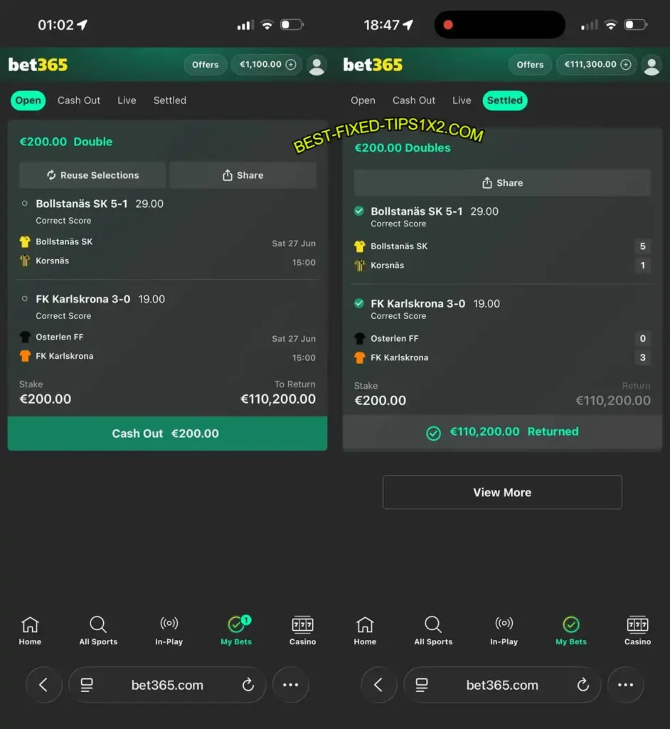 CORRECT SCORE MATCHES ON BET365