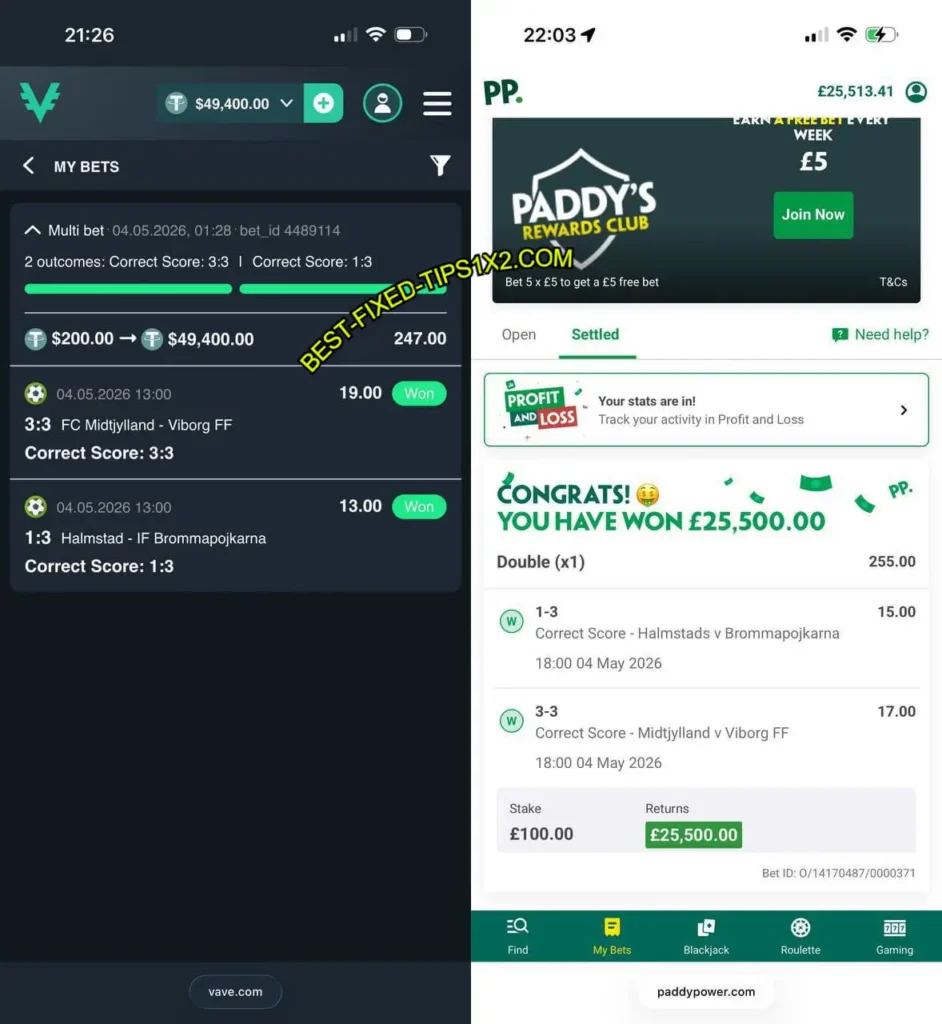 PADDYPOWER SAFE CORRECT SCORE PICKS