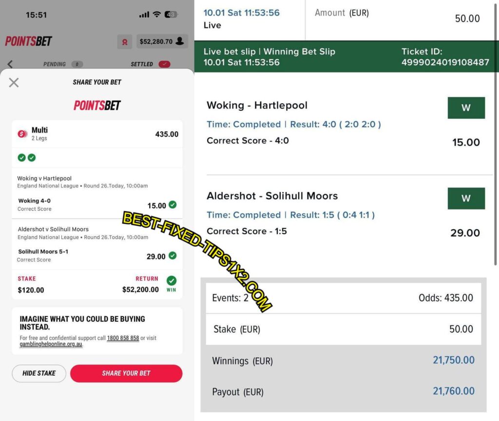 POINTSBET CORRECT SCORE FIXED MATCHES