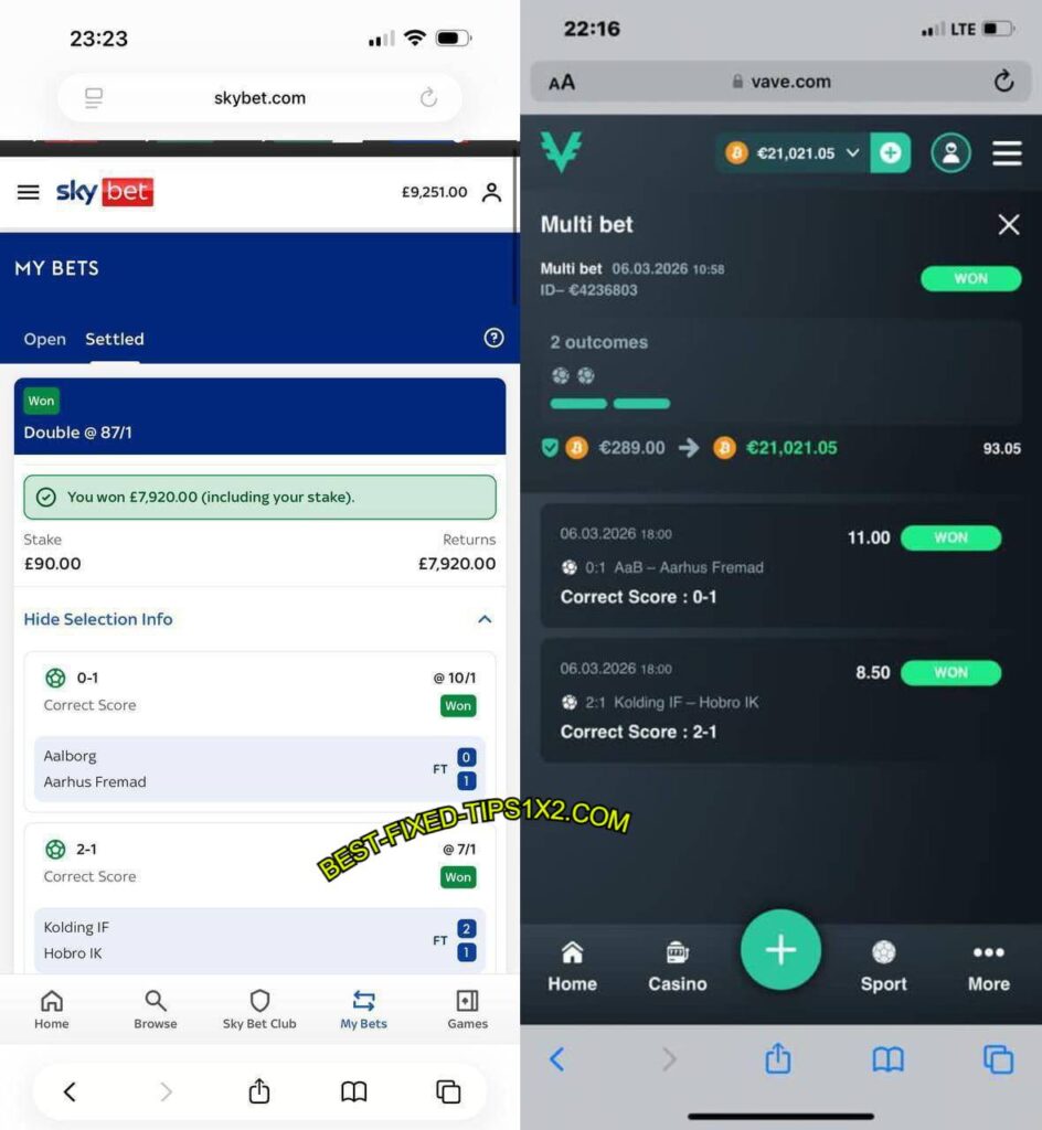 SKYBET CORRECT FIXED MATCHES SCORES