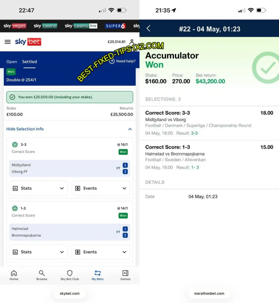 SKYBET CORRECT SCORE BETTING ODDS