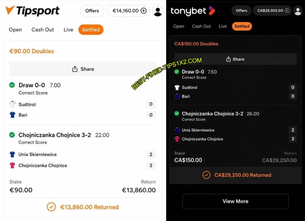 TONYBET CORRECT SCORE TIPS
