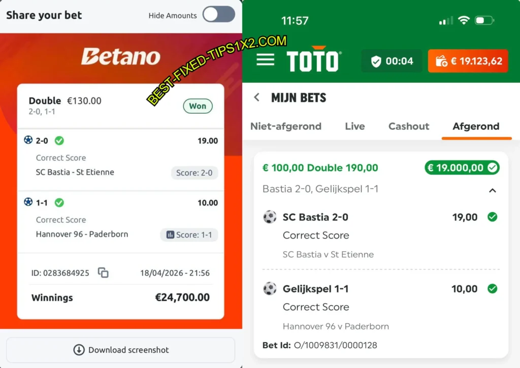TOTO FIXED CORRECT SCORE MATCHES